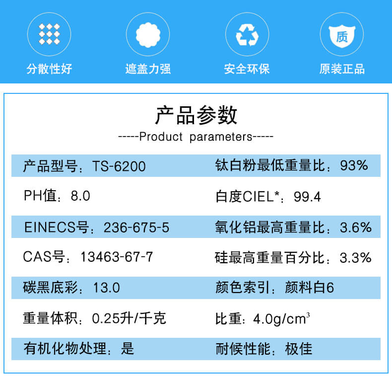 杜邦TS-6200涂料鈦白粉參數(shù)