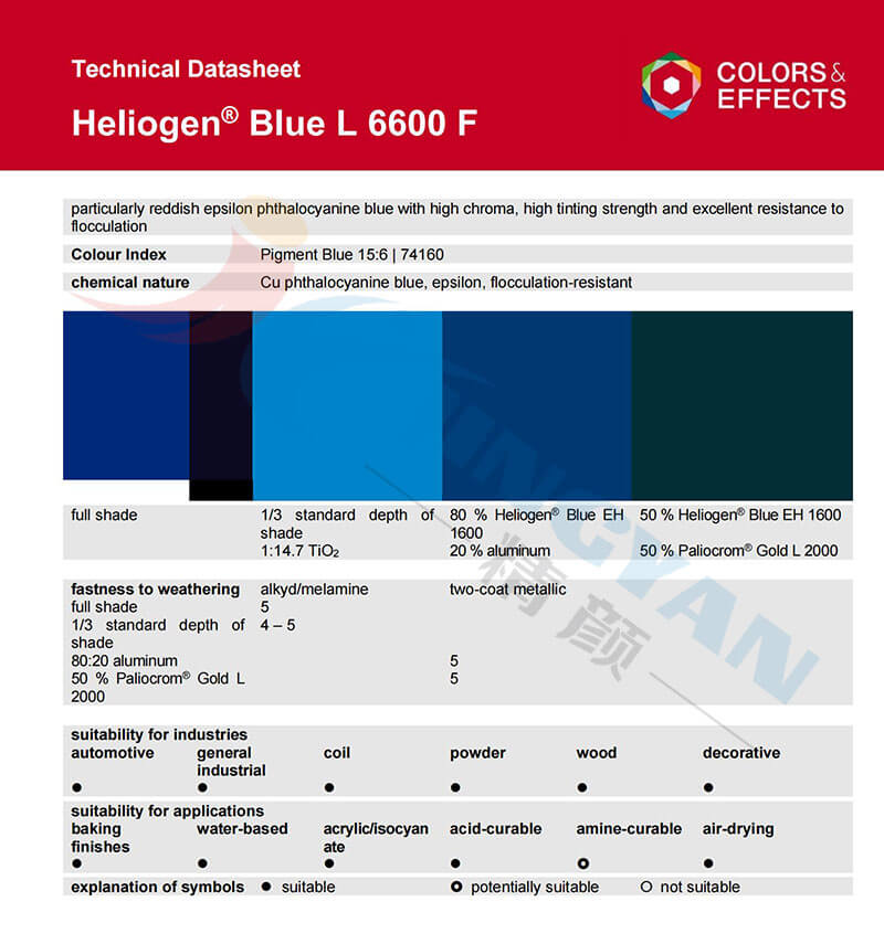 巴斯夫Heliogen酞菁藍顏料藍15:6產(chǎn)品技術(shù)報告